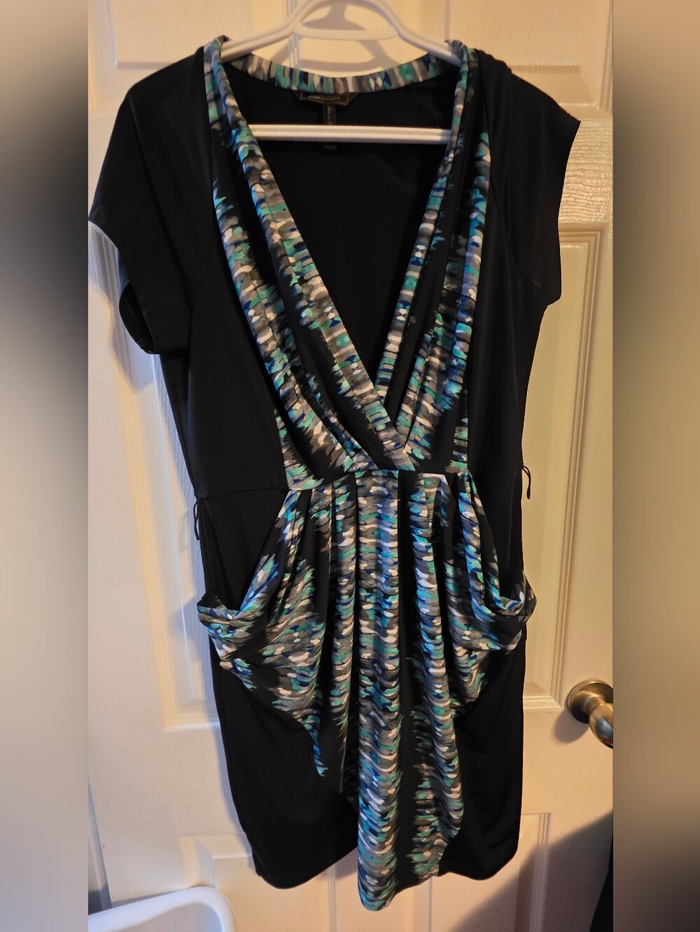 4/$27 Deal! BCBGMaxAzria Black Midi Dress with Blue Teal Trim